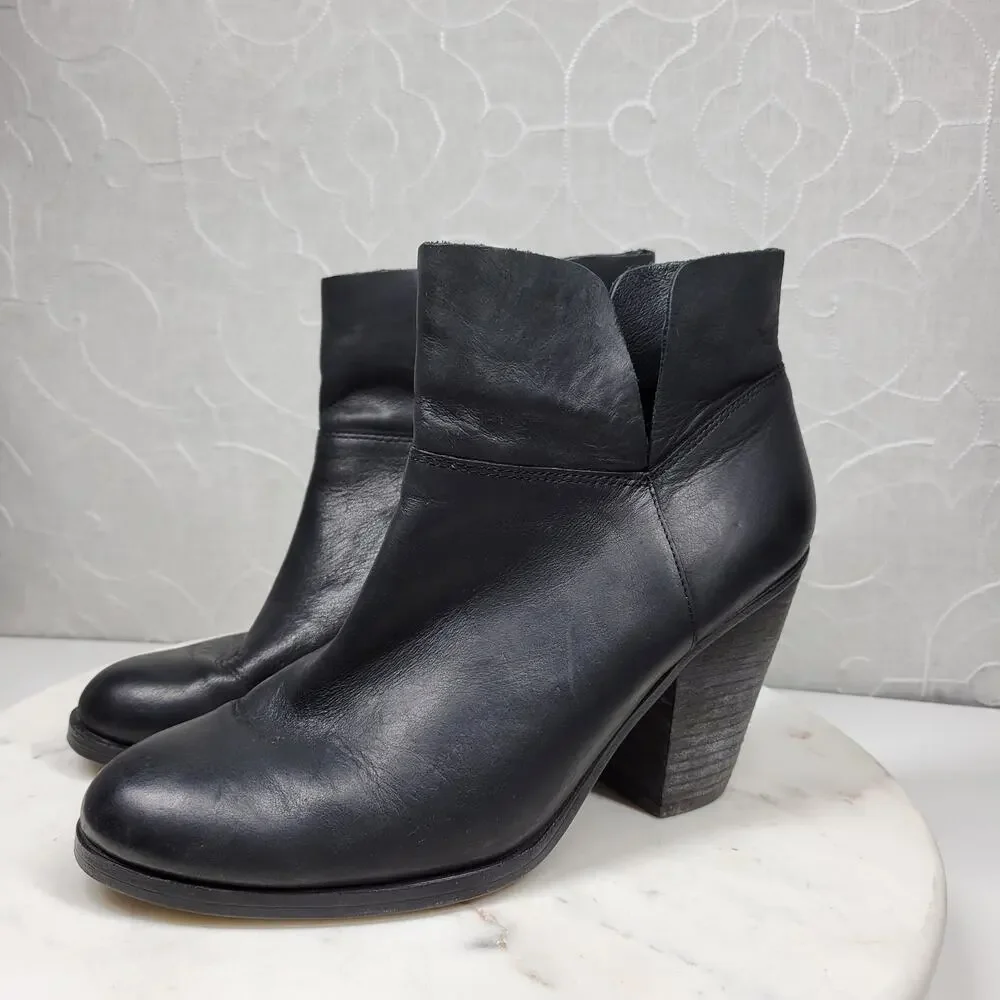 Vince‎ Camuto Helyn Ankle Boots Womens 8.5 Black Soft Leather Pull On Block Heel
